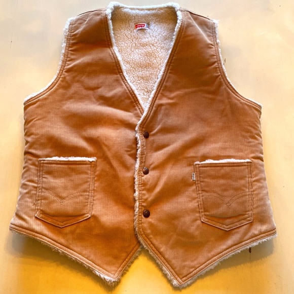 RARE 1970S VINTAGE USA LEVIS CORDUROY SHEARLING VEST • L